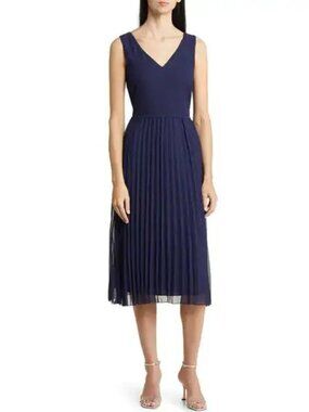 Sam Edelman pleated skirt midi dress - navy size 0 Flowy wedding guest